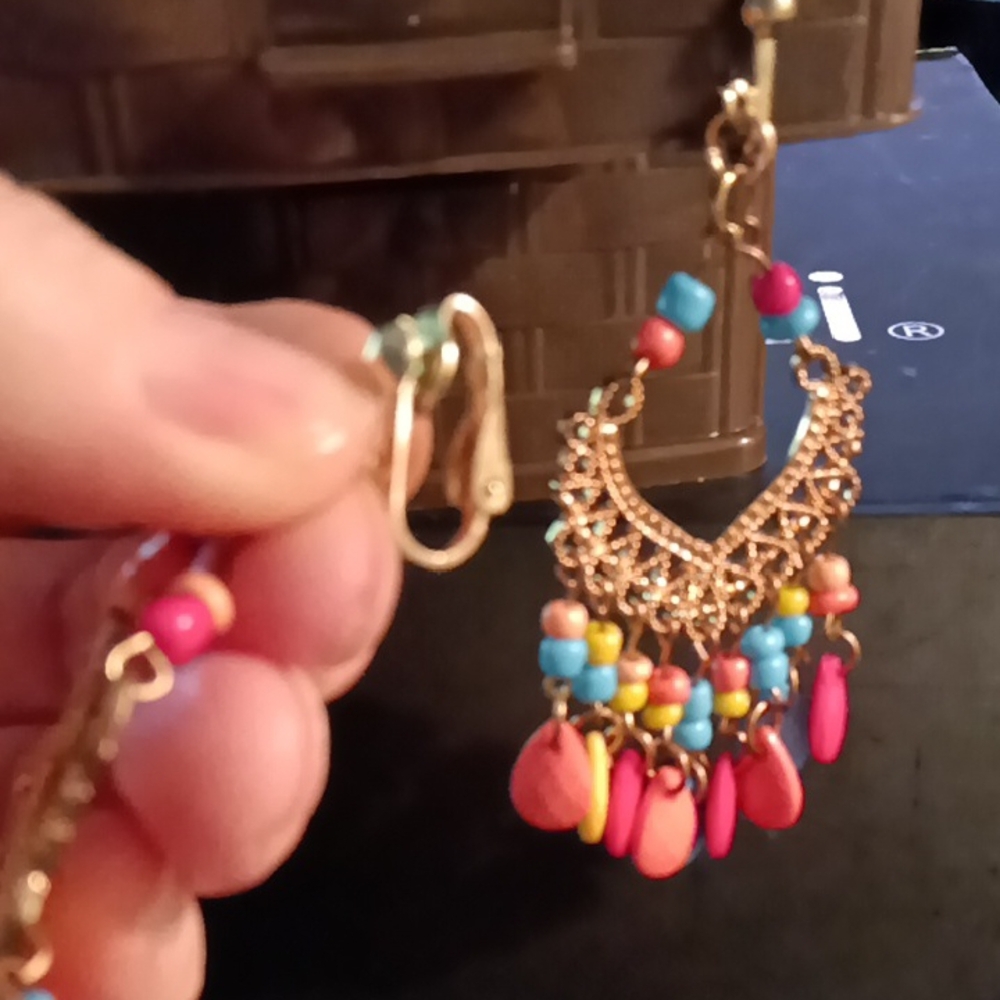 Paparazzi Gold Pink Chandelier Earrings - Picture 4 of 5